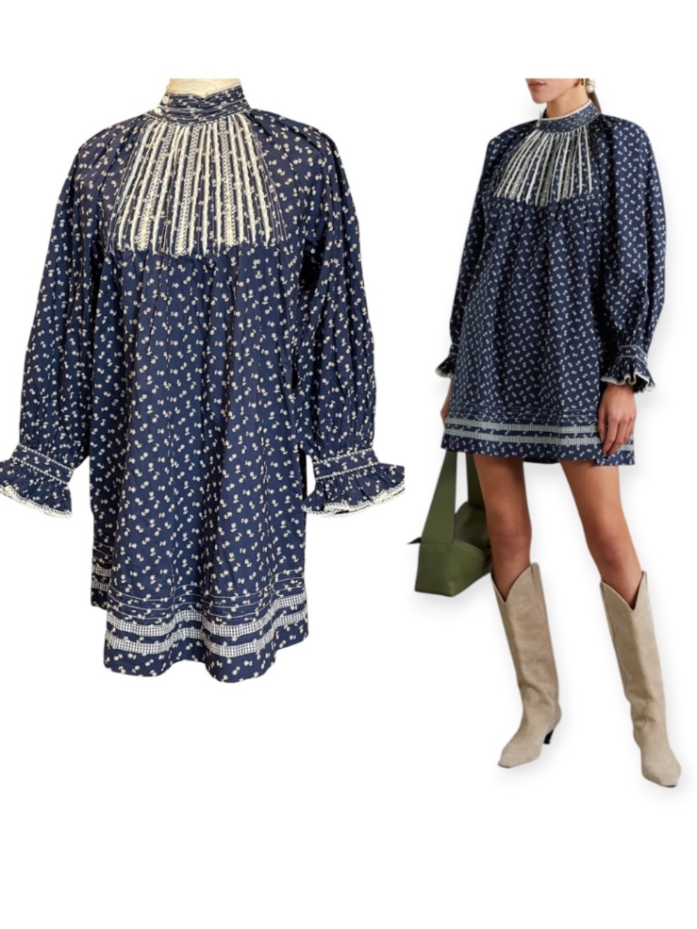Doen Beatrice Indigo Calico Floral Mini Dress